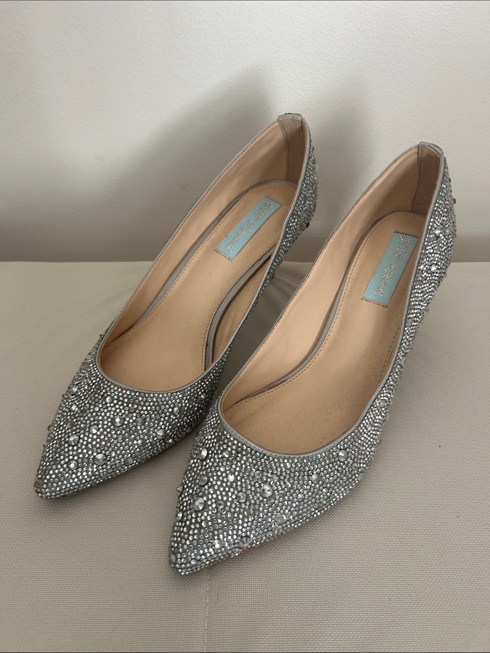 Betsey Johnson Silver Crystal Pointed Pumps